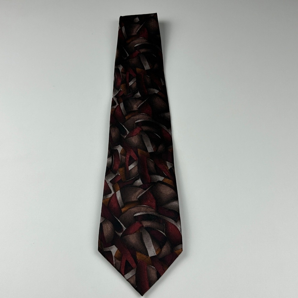 Vintage 1996 J Garcia Curves and Lines Burgundy Abstract 100% Silk Tie Korea
